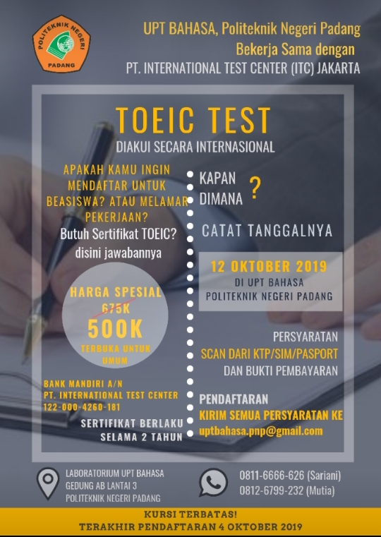 Ingin Dapat Beasiswa dan Melamar Pekerjaan di Lingkungan Internasional, Segera Daftar TOEIC Test di PNP