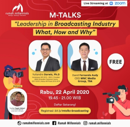 Bahas Broadcasting, Yuliandre Darwis Jadi Narasumber Diskusi Online di Rumah Millennials